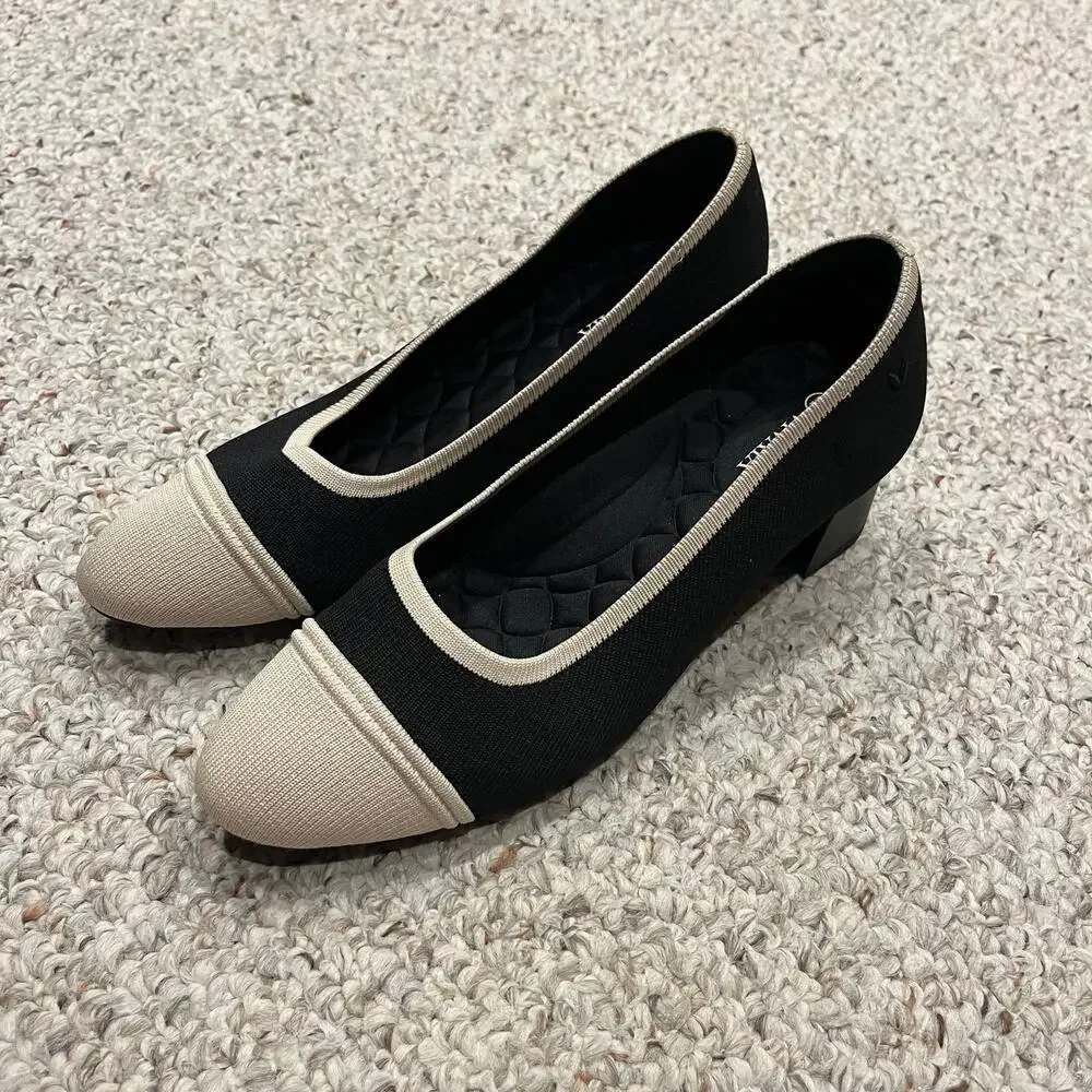 Vivaia Julie Pro Almond Toe Chunky Heels Sz EU 42 US 10.5 Classic Formal Comfort